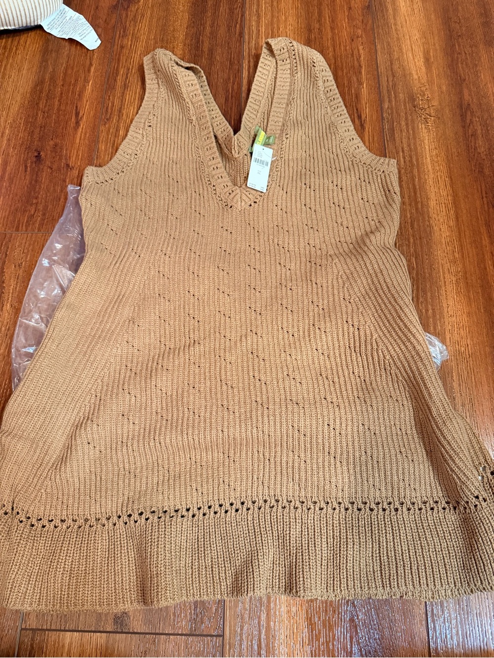 Sleeveless V-Neck Knit Mini Dress in Tan